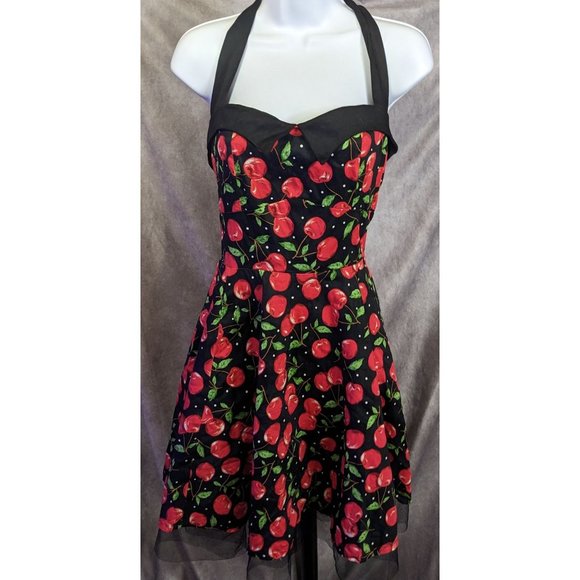 Jolie Moi Cherry Pinup Rockabilly Halter Dress - Picture 7 of 13